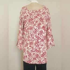 Floral Red and White Women's Top